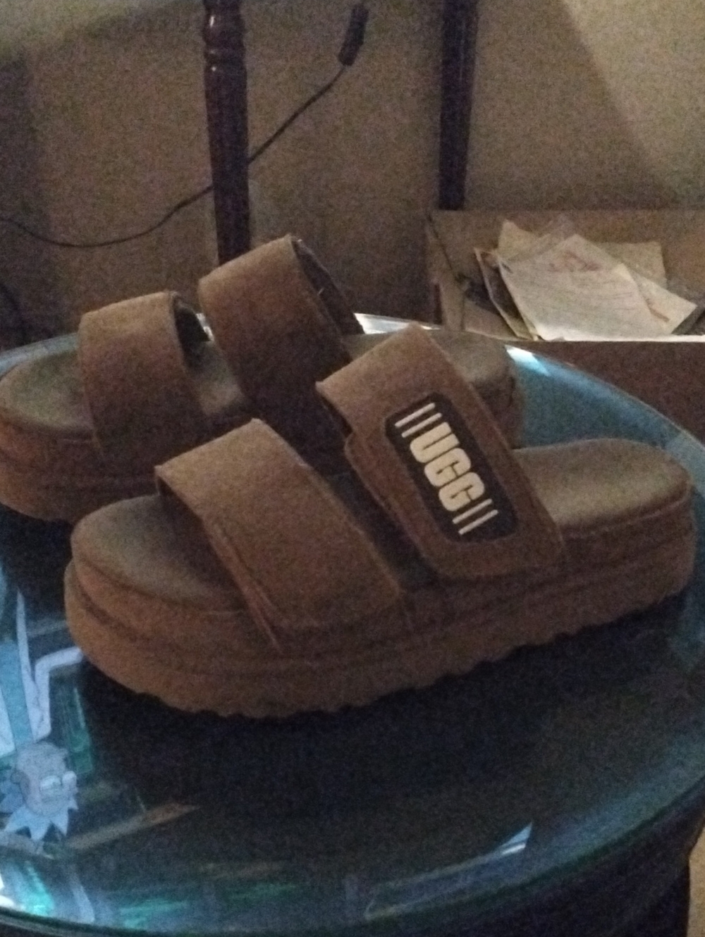 UGG Womens Brown Double-Strap Slide Sandals